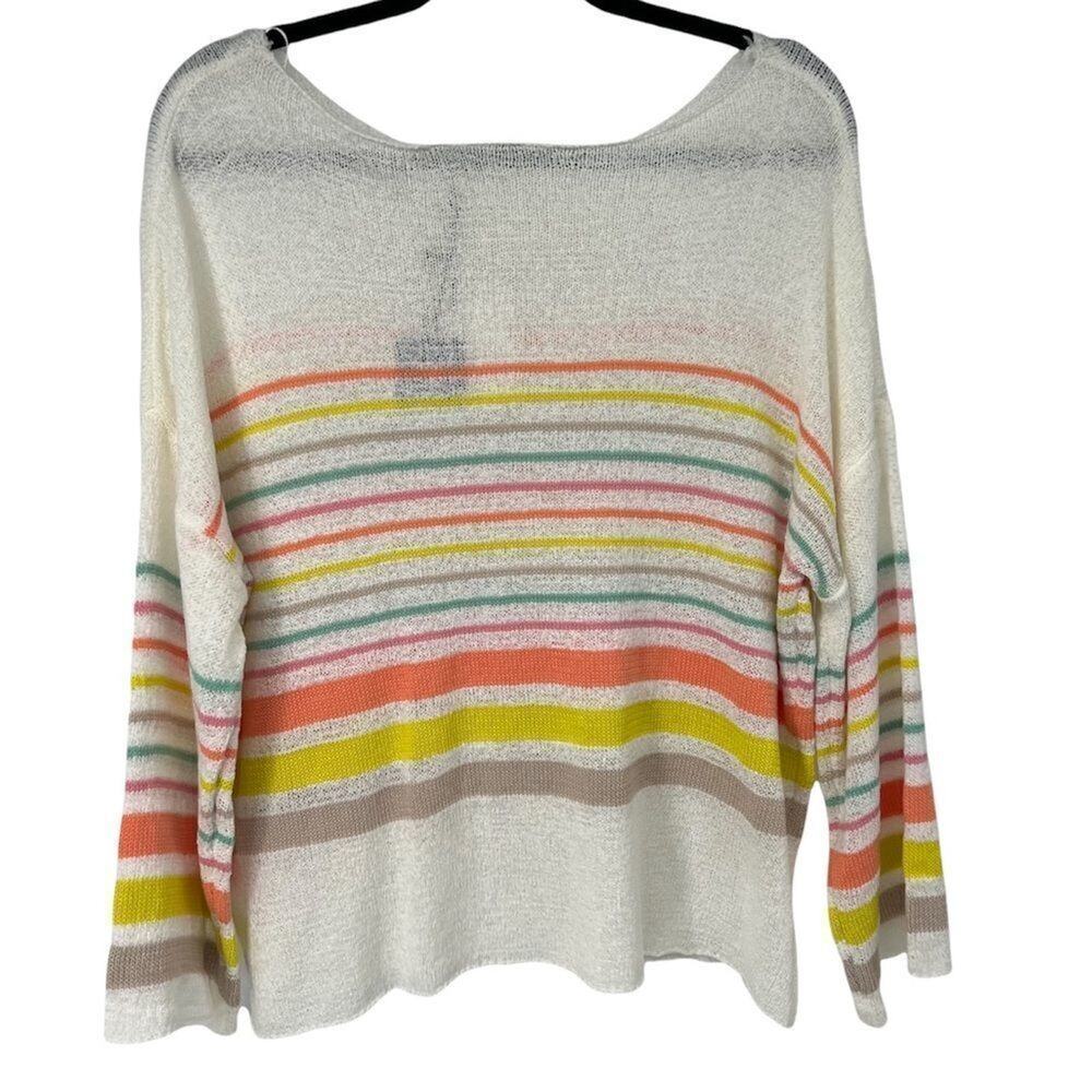 Very J White Neon Stripe Sheer Open Knit Top‎ 1X Womens NWT